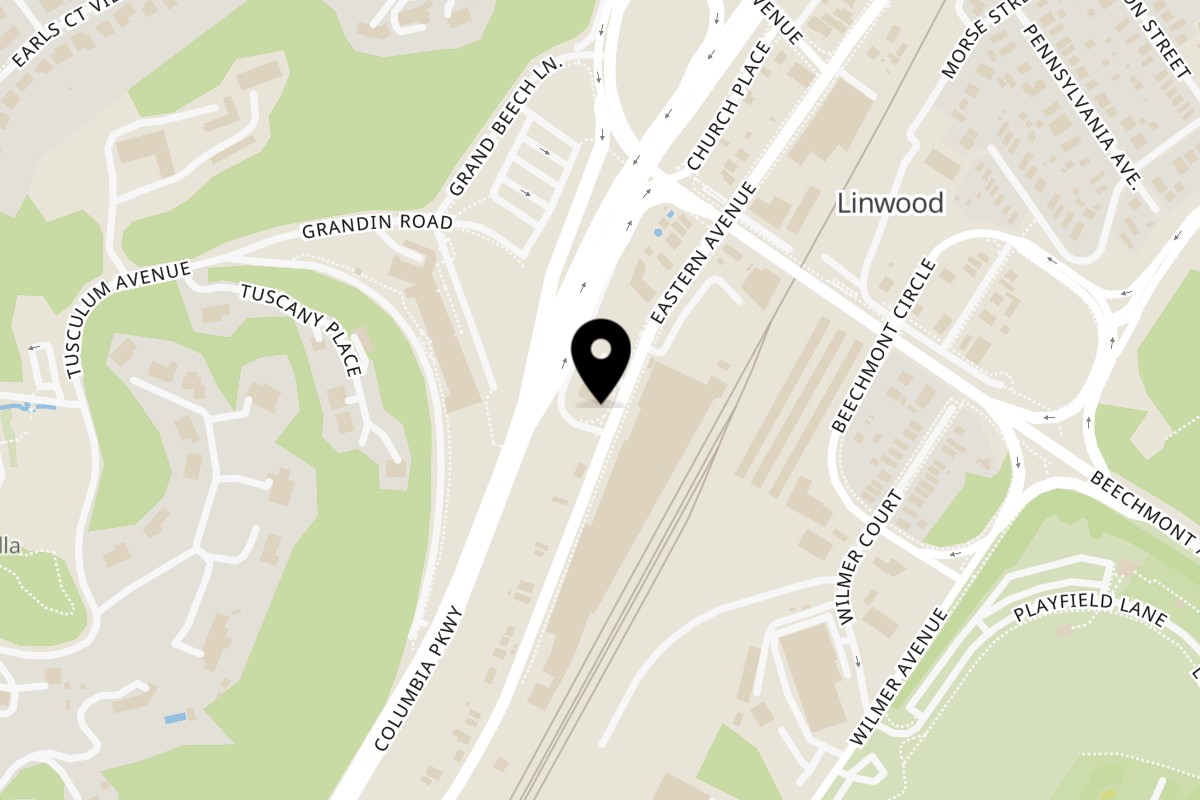 Map showing the location of BrewRiver Creole Kitchen on 4632 Eastern Ave in Cincinnati